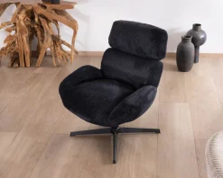 Best Fauteuil relax tournant 360° en velours côtelé noir