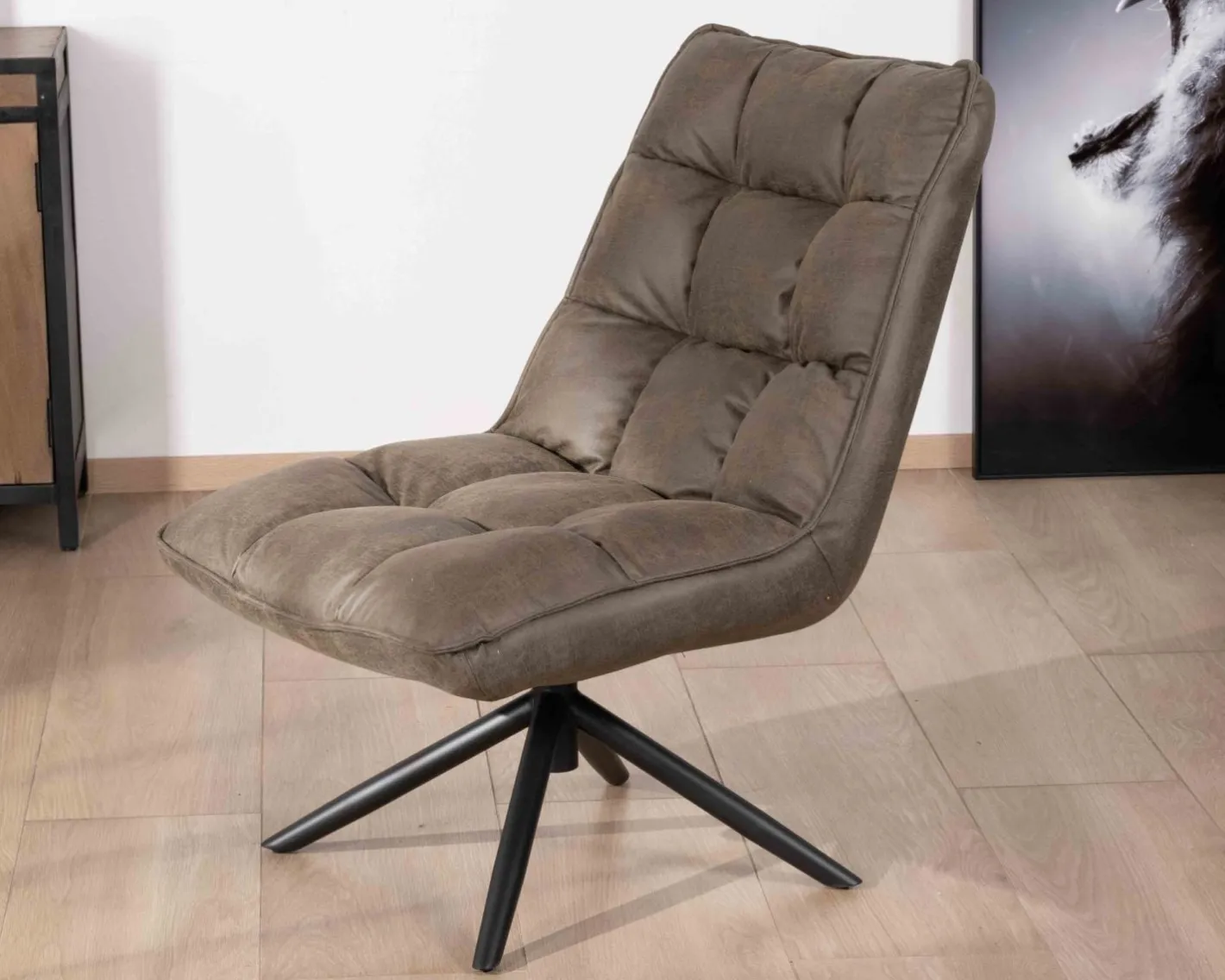 Hot Fauteuil relax ultra-confort avec pied rotatif "Grundy" en tissu microfibre vert kaki Fauteuil