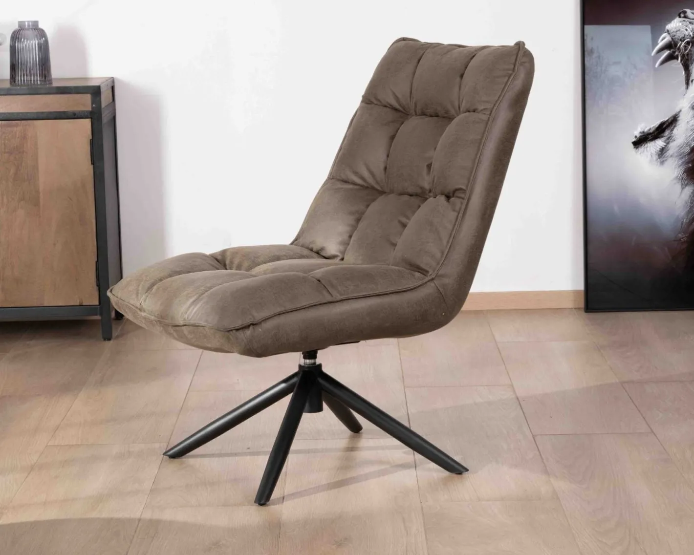 Hot Fauteuil relax ultra-confort avec pied rotatif "Grundy" en tissu microfibre vert kaki Fauteuil