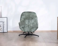 New Fauteuil rotatif design rétro en tissu soyeux vert sauge "Branson" avec pouf Fauteuil