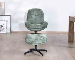 New Fauteuil rotatif design rétro en tissu soyeux vert sauge