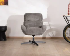 New Fauteuil rétro en tissu gris et pied pivotant en métal noir "Bissett" Fauteuil