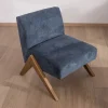 Discount Fauteuil rétro tissu bleu foncé avec pieds bois boomerang "Tolga" Fauteuil