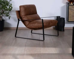New Fauteuil rétro tissu havane et métal noir "Torsten" Fauteuil