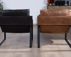 New Fauteuil rétro tissu havane et métal noir