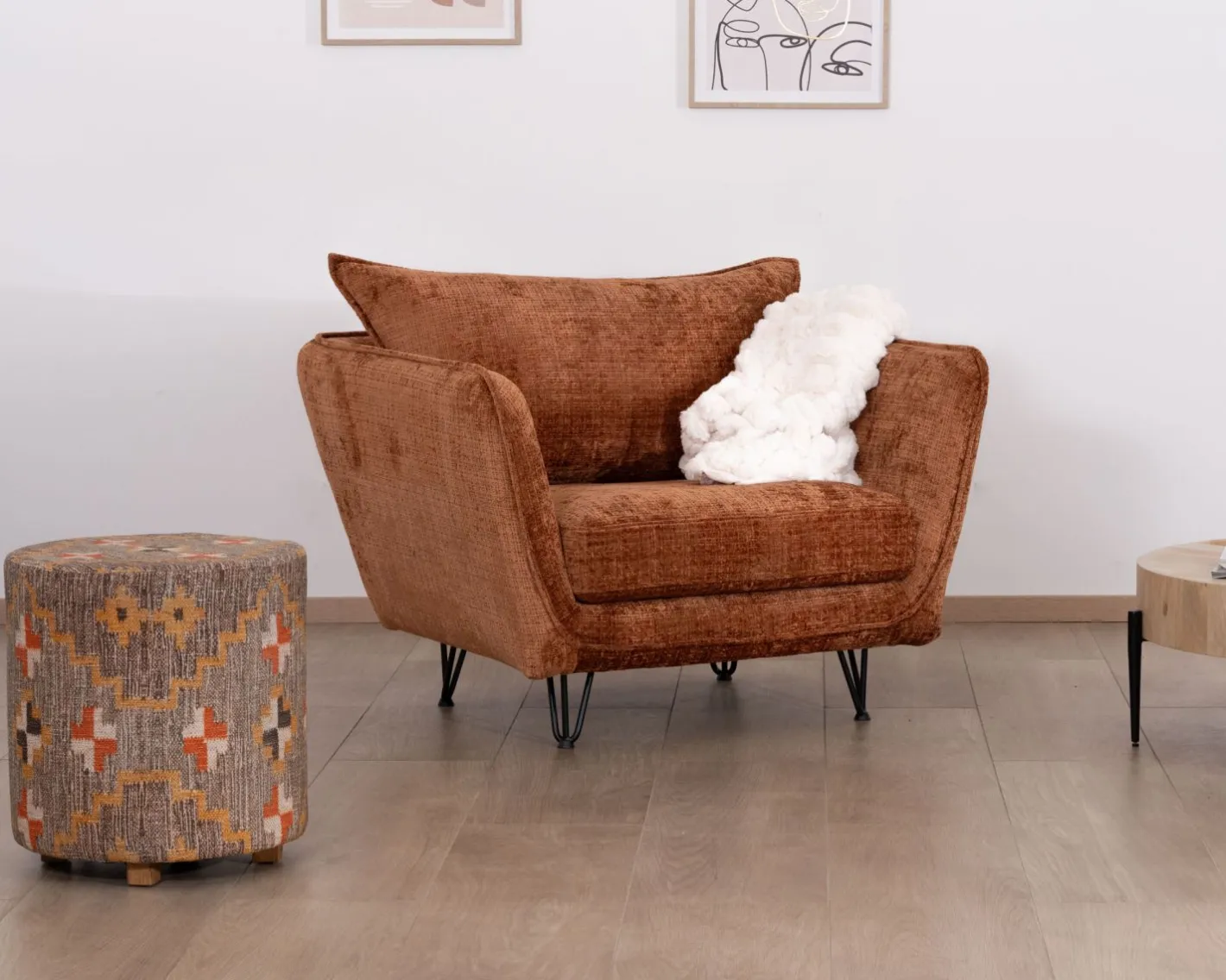 Outlet Fauteuil ultra confort en tissu terracotta "Hasting" style vintage cosy Fauteuil