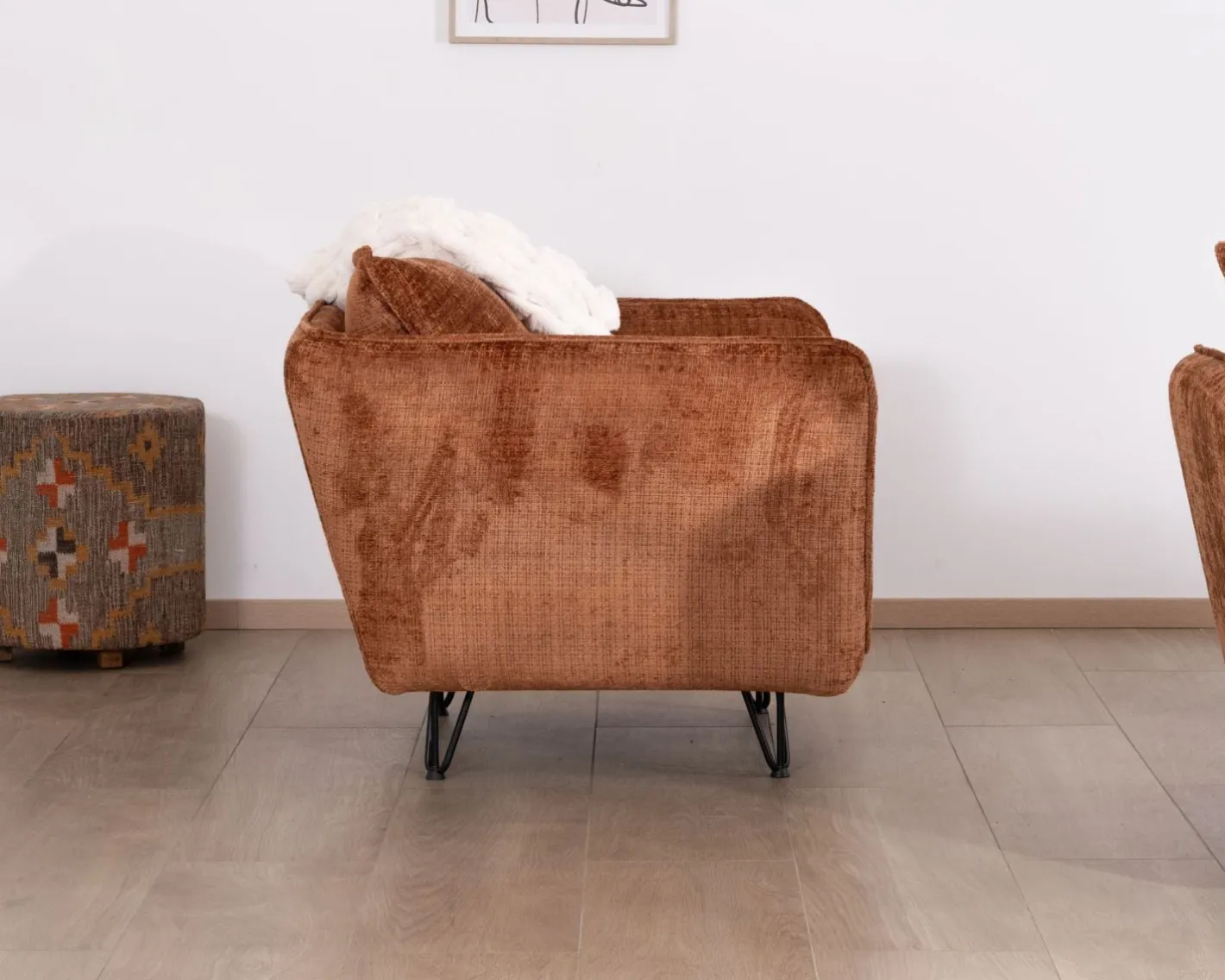 Outlet Fauteuil ultra confort en tissu terracotta "Hasting" style vintage cosy Fauteuil