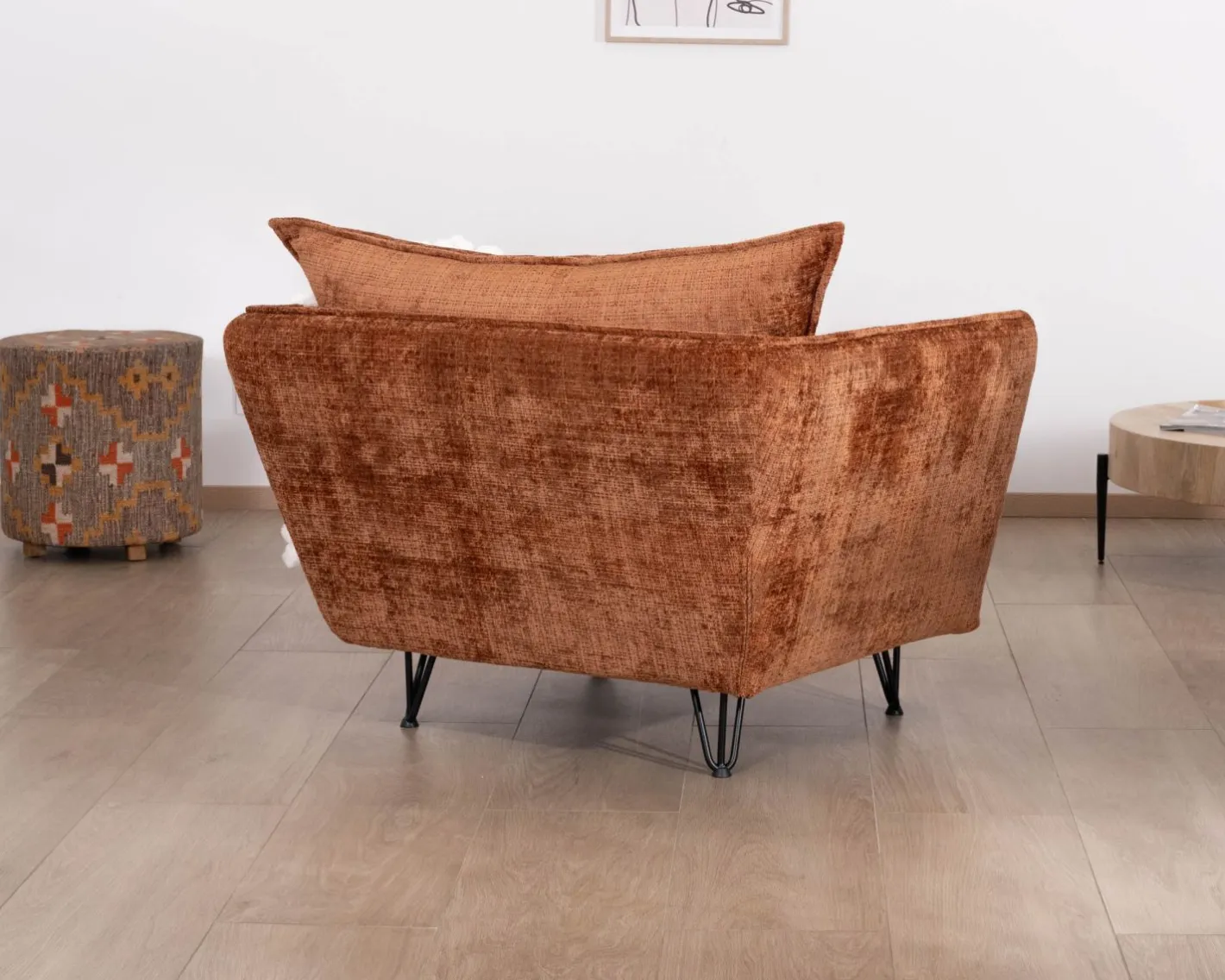 Outlet Fauteuil ultra confort en tissu terracotta "Hasting" style vintage cosy Fauteuil