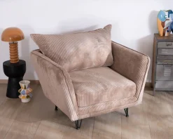 Discount Fauteuil ultra confort esprit scandinave en velours côtelé camel 