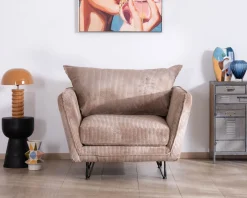 Discount Fauteuil ultra confort esprit scandinave en velours côtelé camel 