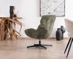 Outlet Fauteuil ultra confort tournant 360° en velours côtelé vert doux