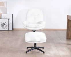 Best Fauteuil vintage avec pouf en tissu blanc ultra doux