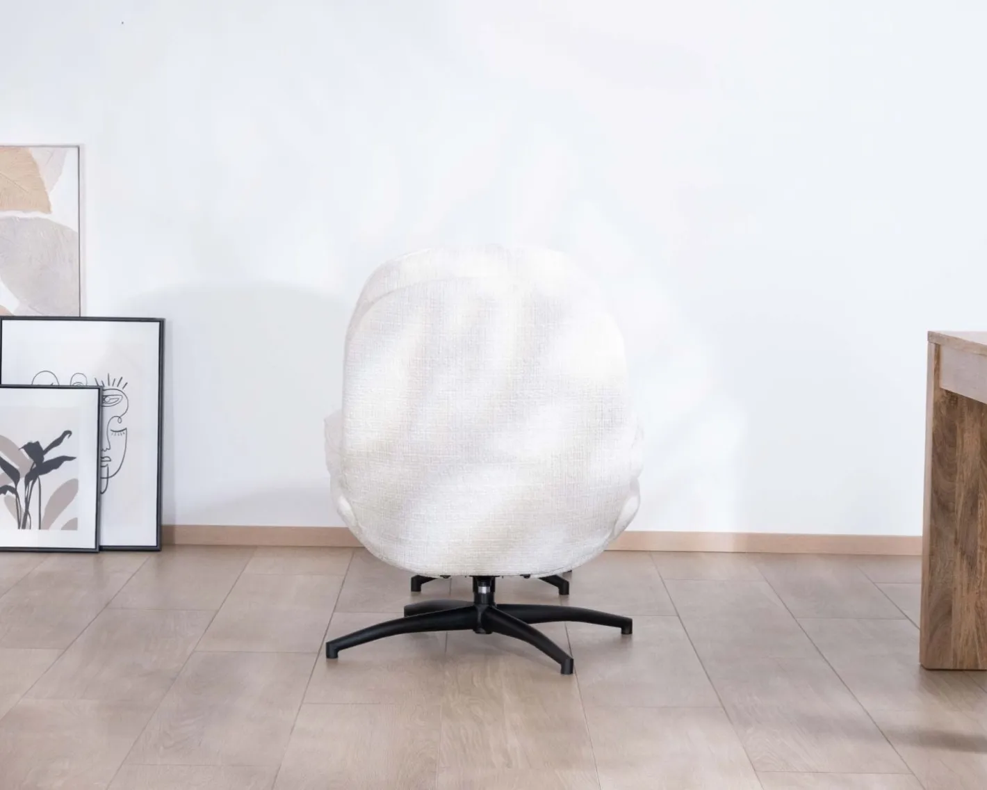 Best Fauteuil vintage avec pouf en tissu blanc ultra doux "Branson" Fauteuil