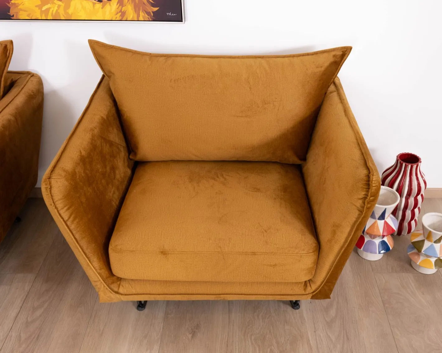 Clearance Fauteuil vintage ocre en tissu et métal ultra confort "Hasting" Fauteuil
