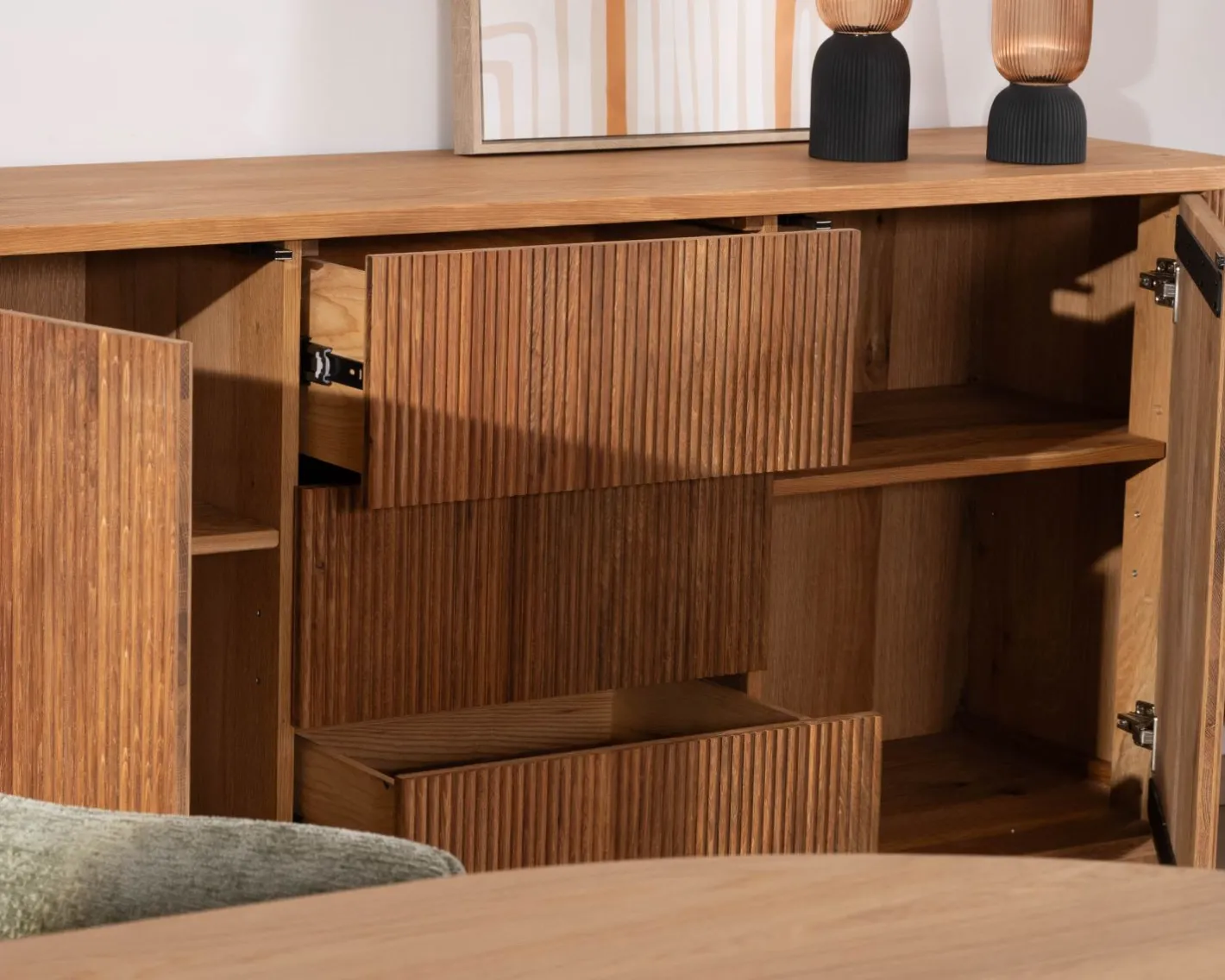 New Grand bahut style rétro en chêne huilé 180 cm "Winton" Buffet Et Bahut