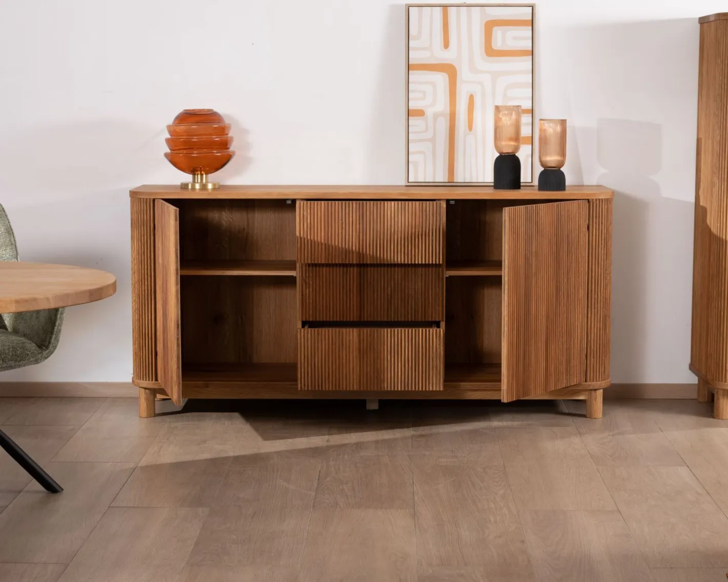 New Grand bahut style rétro en chêne huilé 180 cm "Winton" Buffet Et Bahut