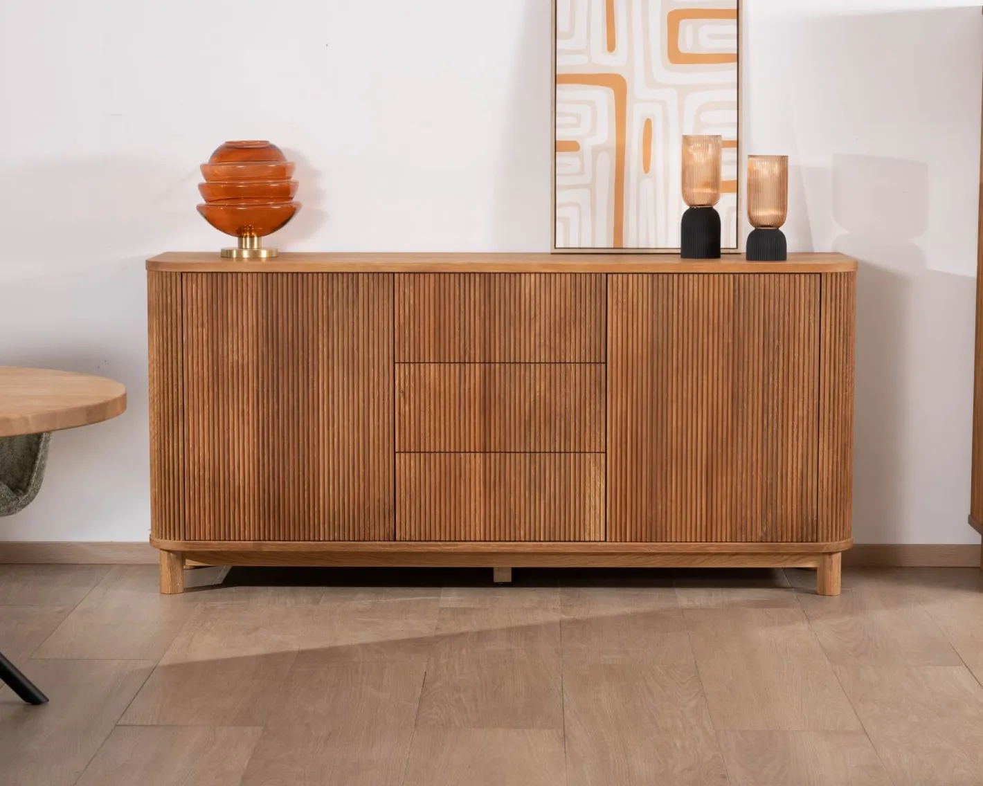 New Grand bahut style rétro en chêne huilé 180 cm "Winton" Buffet Et Bahut