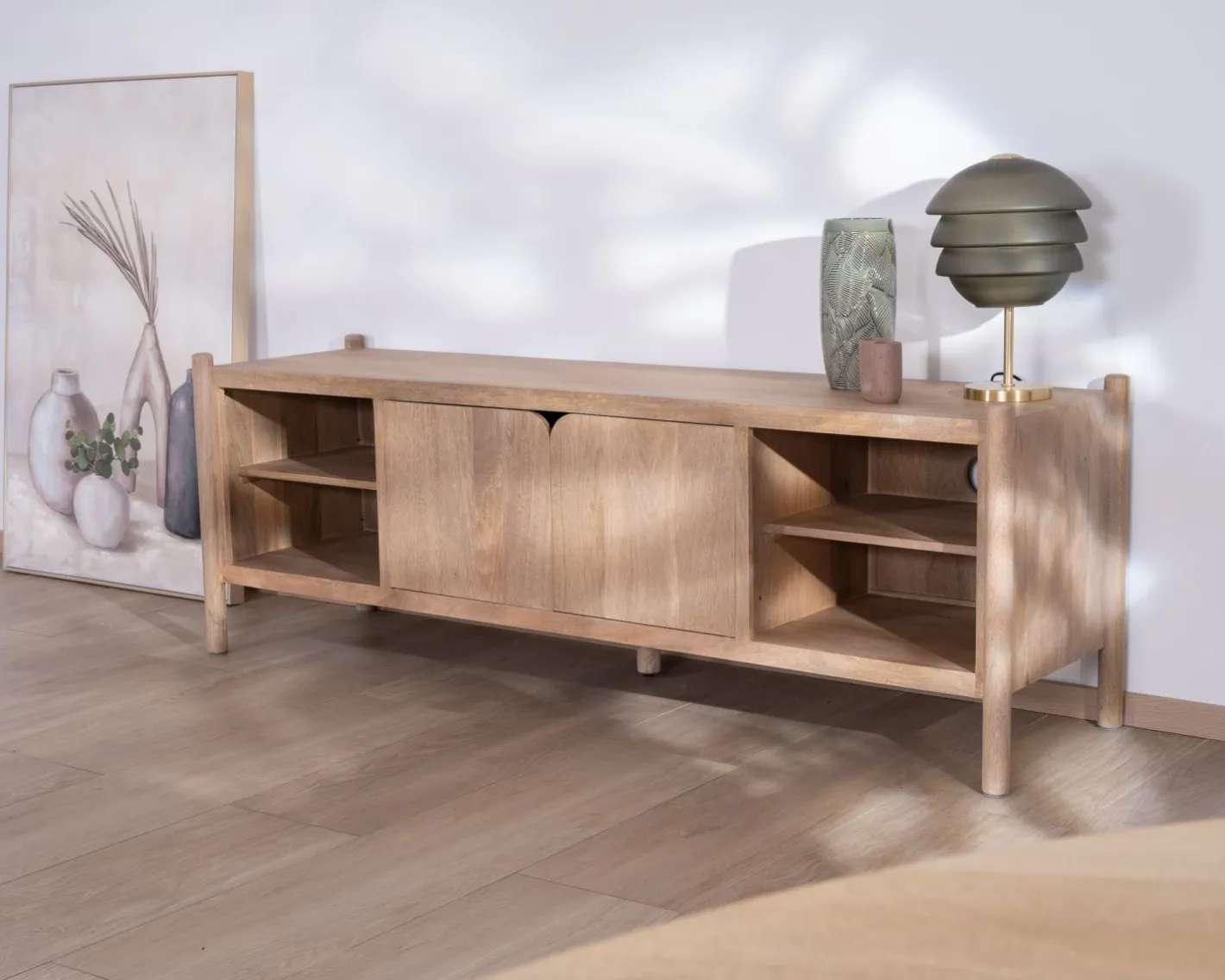 Online Grand banc TV en manguier esprit japandi "Orobie" 185 cm Meuble Télé