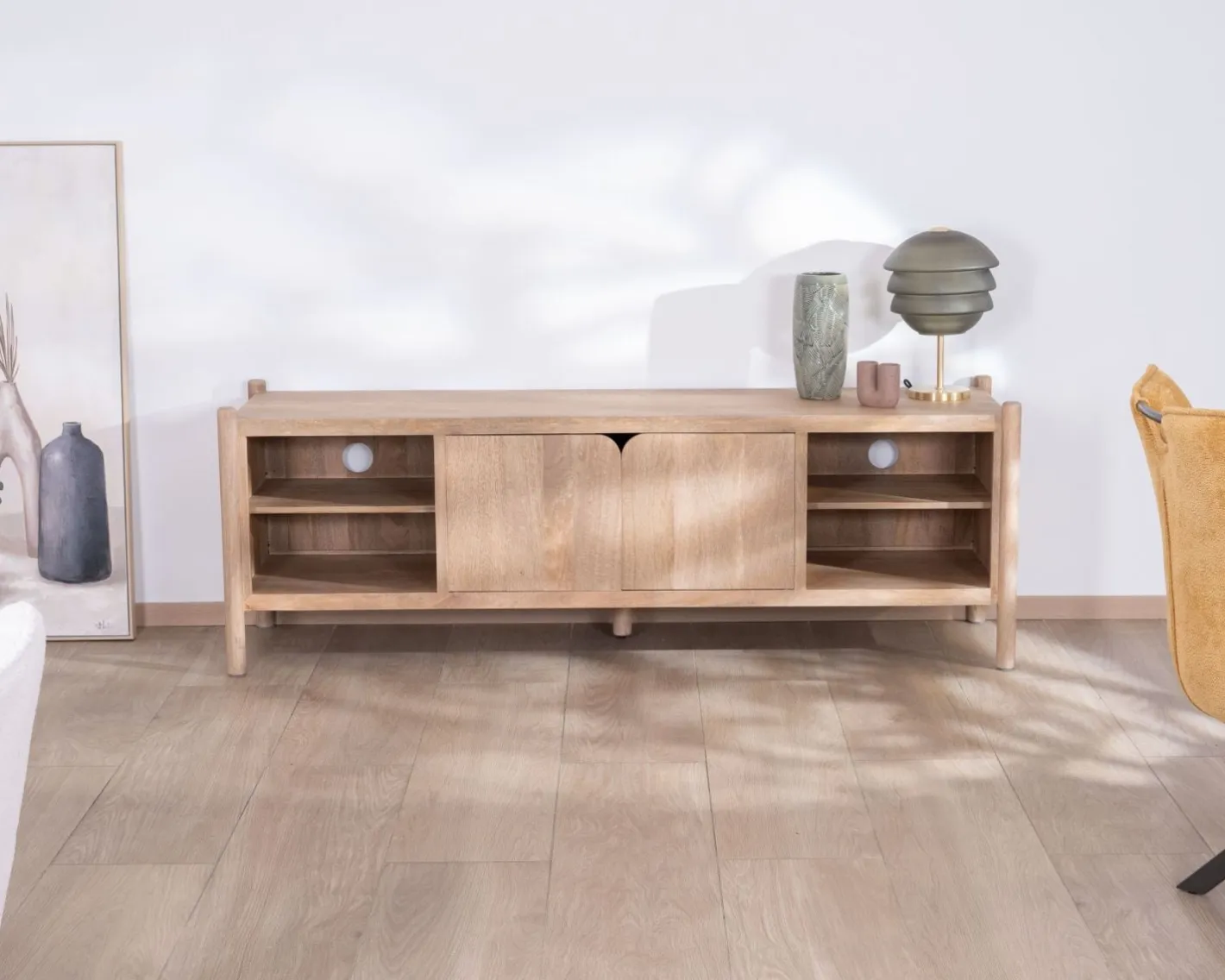 Online Grand banc TV en manguier esprit japandi "Orobie" 185 cm Meuble Télé