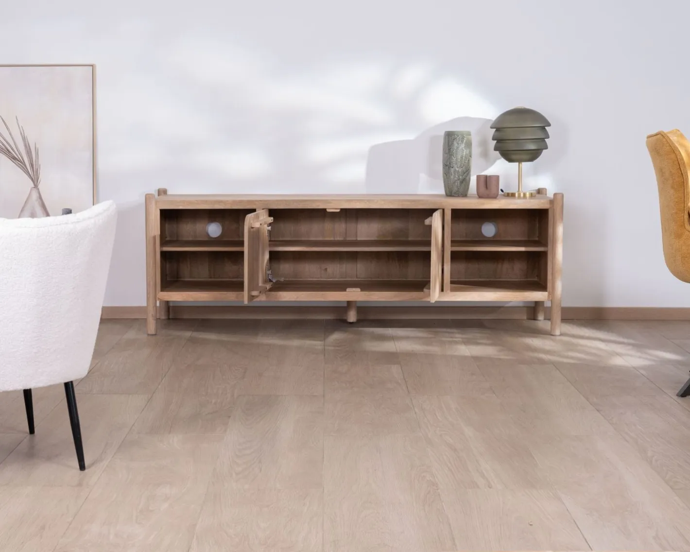 Online Grand banc TV en manguier esprit japandi "Orobie" 185 cm Meuble Télé
