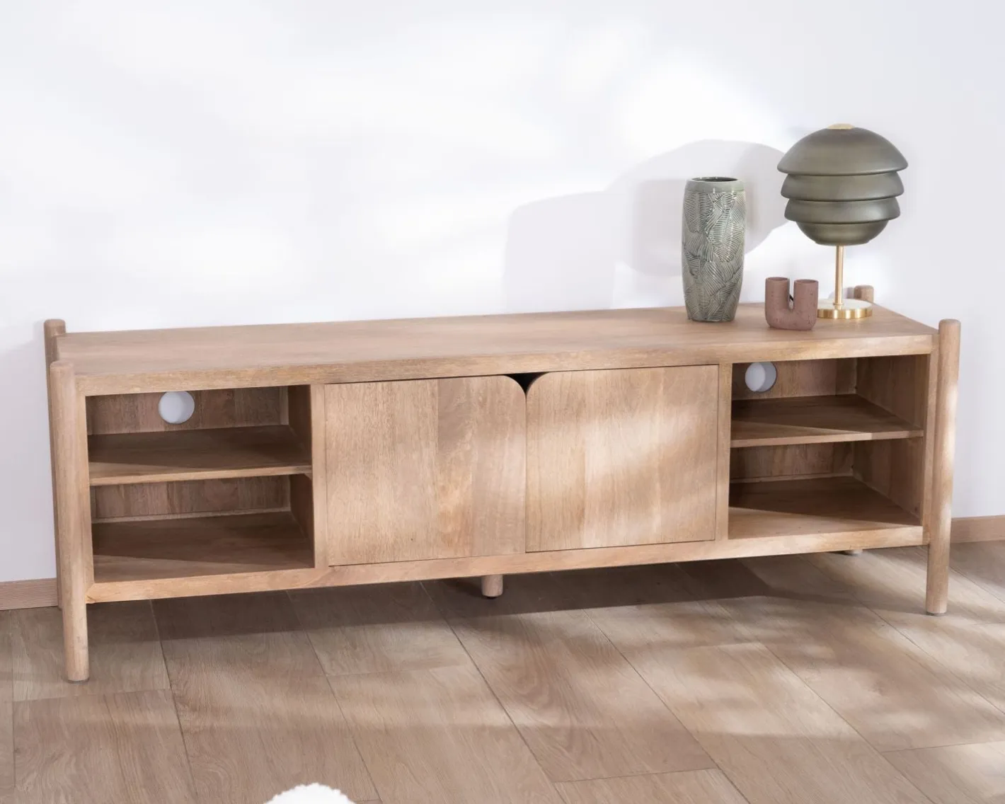 Online Grand banc TV en manguier esprit japandi "Orobie" 185 cm Meuble Télé