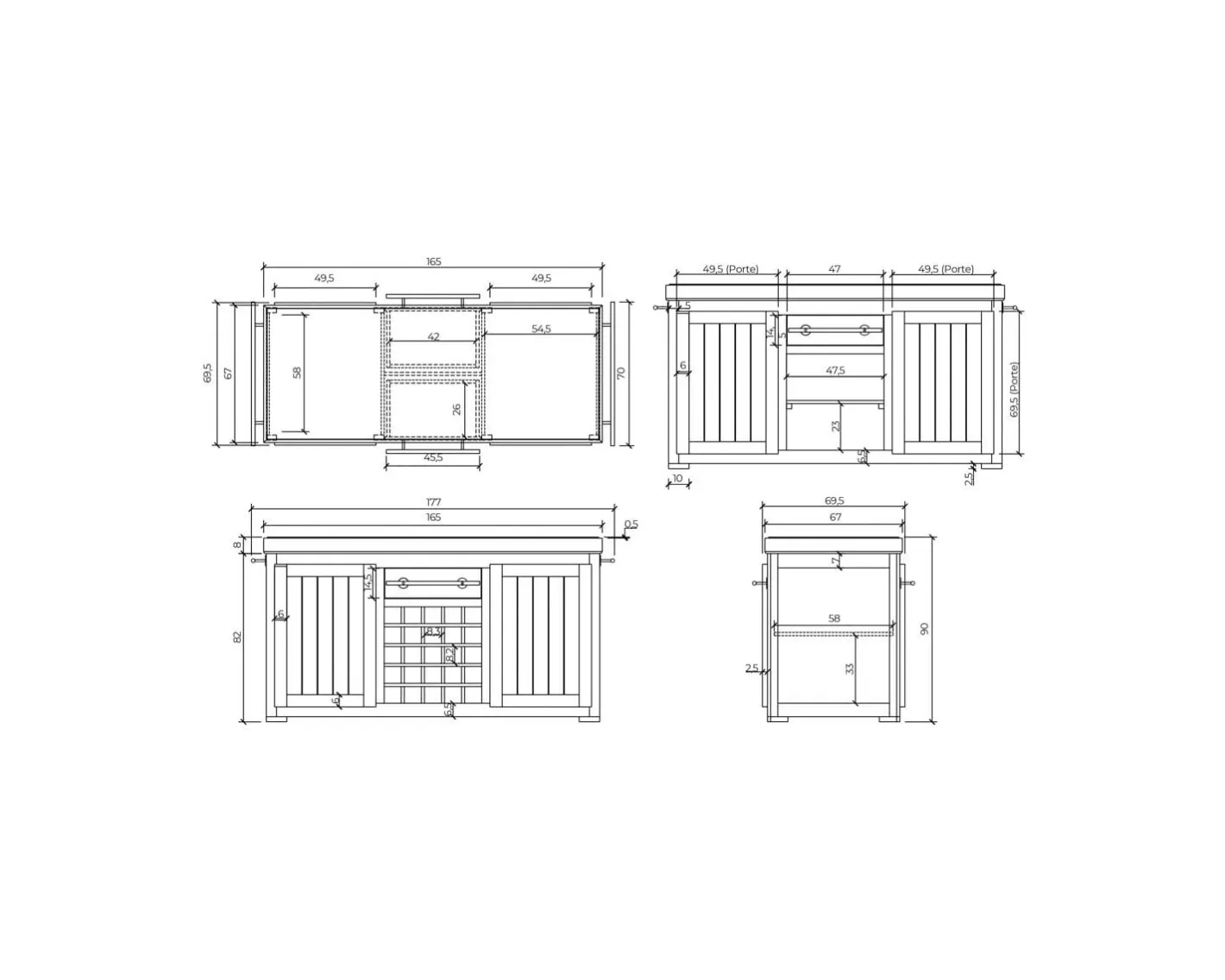 Online Grand billot de cuisine bois massif plateau pierre "Grand Chef" 165 cm Billot Et Ilot De Cuisine