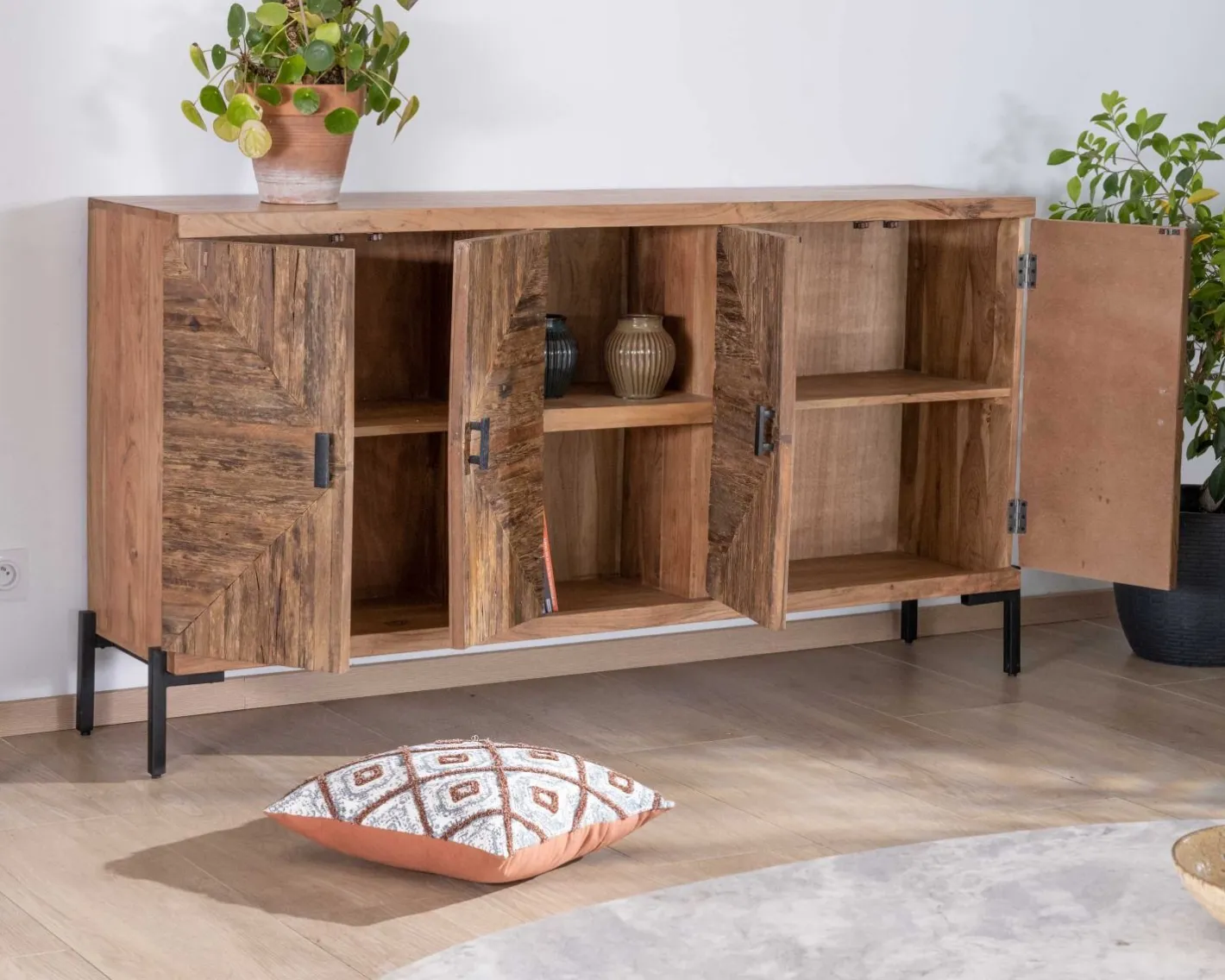 Outlet Grand buffet bas acacia massif 175cm style ethnique "Géonidum" Buffet Et Bahut