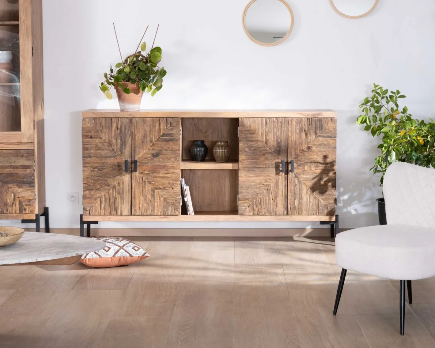 Outlet Grand buffet bas acacia massif 175cm style ethnique "Géonidum" Buffet Et Bahut