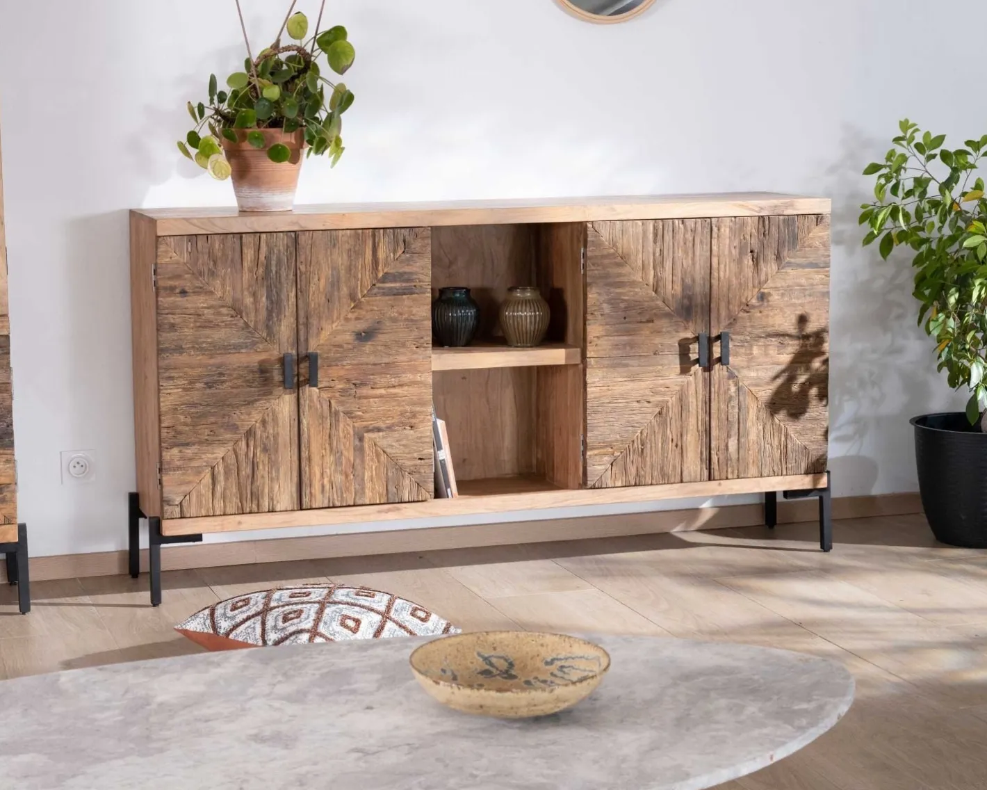 Outlet Grand buffet bas acacia massif 175cm style ethnique "Géonidum" Buffet Et Bahut