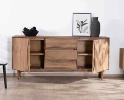Clearance Grand buffet contemporain en manguier avec portes et tiroirs poignées encastrées "Cabure" Buffet Et Bahut