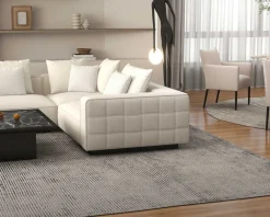 Sale Grand canapé d'angle graphique et ultra cosy en tissu blanc