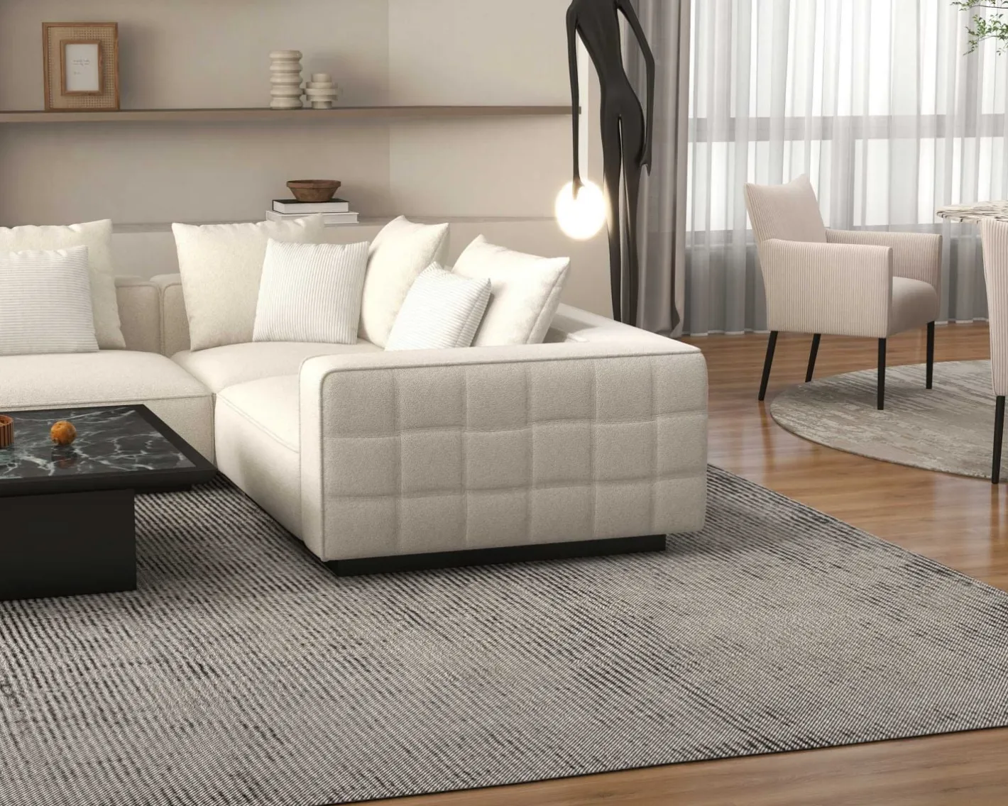 Sale Grand canapé d'angle graphique et ultra cosy en tissu blanc "Sweet Culture" Canapé D'Angle|Canapé Modulable