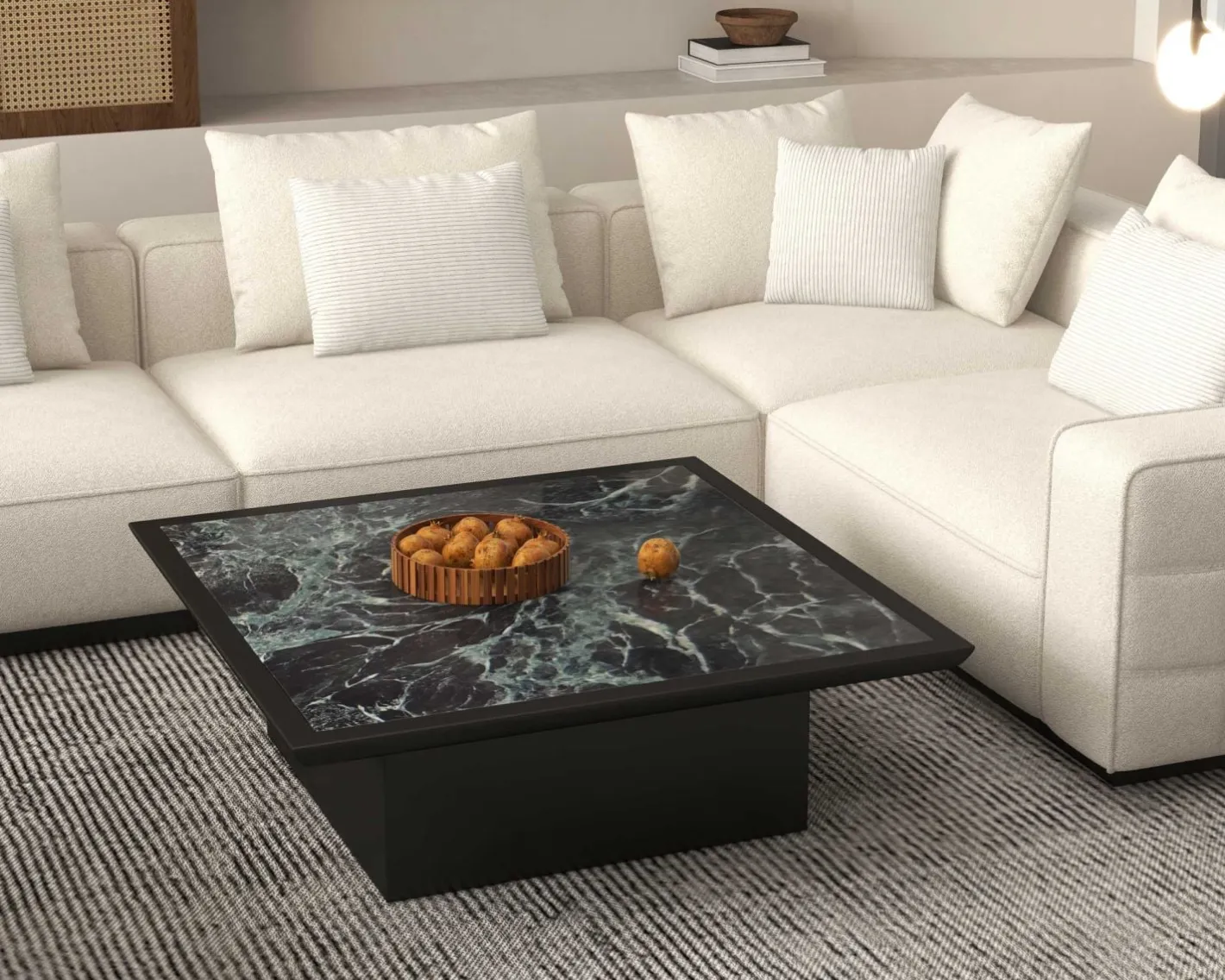 Sale Grand canapé d'angle graphique et ultra cosy en tissu blanc "Sweet Culture" Canapé D'Angle|Canapé Modulable
