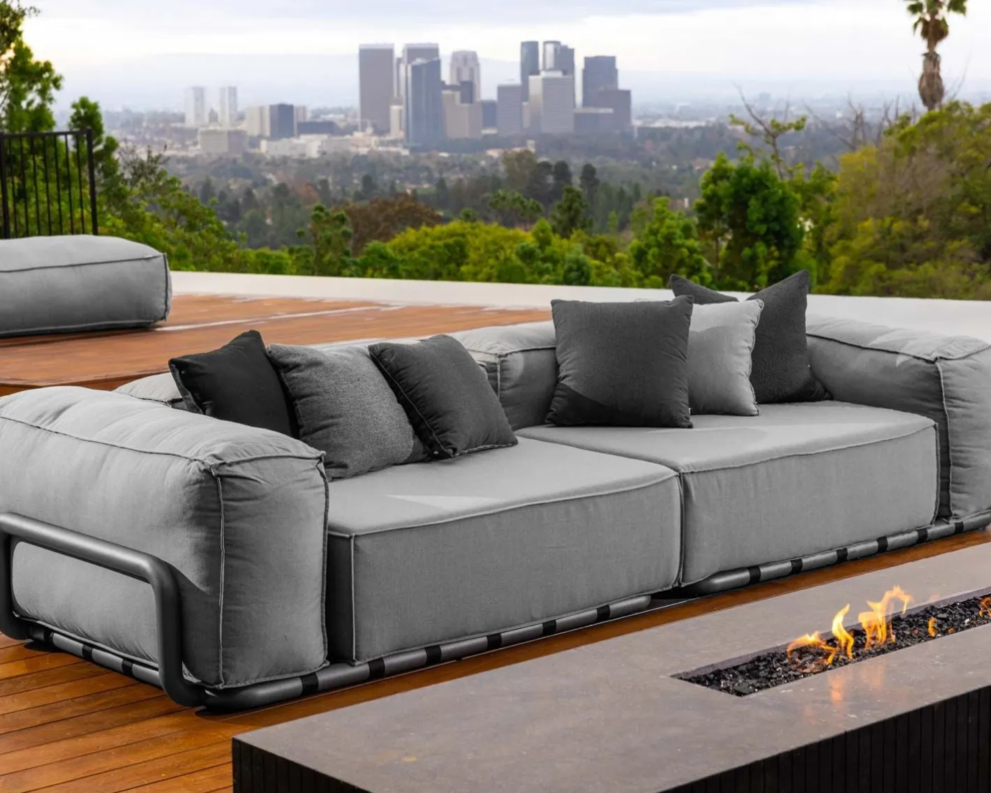 Hot Grand canapé de terrasse droit modulaire esprit décontracté tissu gris "Escale" Canapé De Jardin