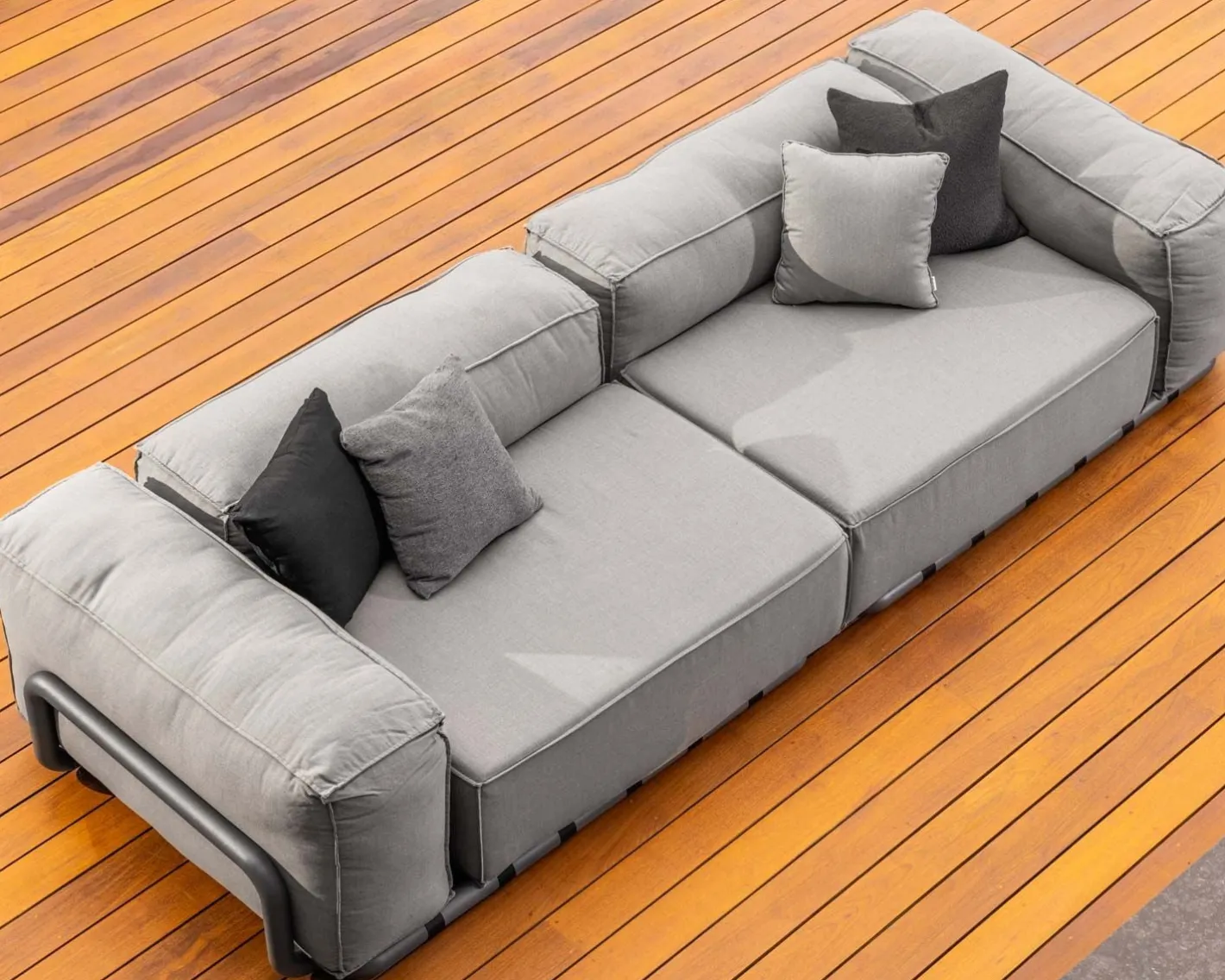 Hot Grand canapé de terrasse droit modulaire esprit décontracté tissu gris "Escale" Canapé De Jardin