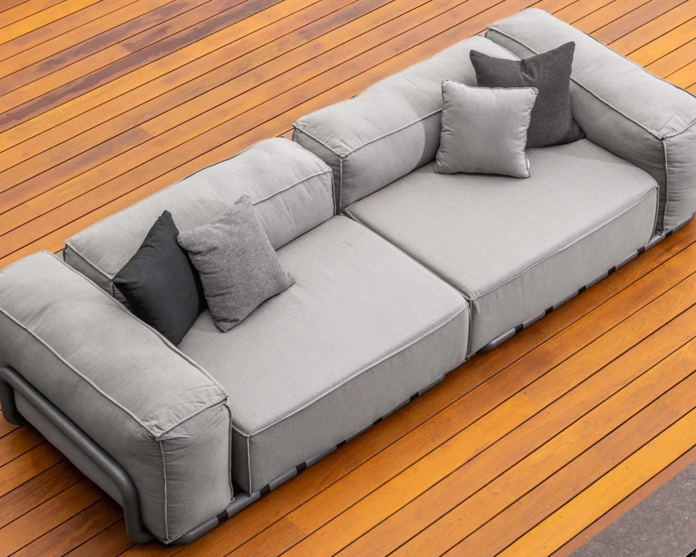 Hot Grand canapé de terrasse droit modulaire esprit décontracté tissu gris "Escale" Canapé De Jardin
