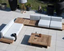 Grand canapé modulaire 5 places de jardin "Eclipse" avec tablette d'angle en teck Canapé De Jardin|Salon De Jardin