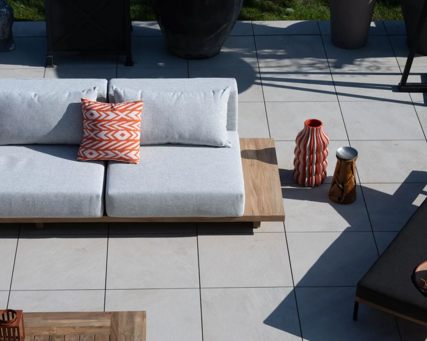 Grand canapé modulaire 5 places de jardin "Eclipse" avec tablette d'angle en teck Canapé De Jardin|Salon De Jardin