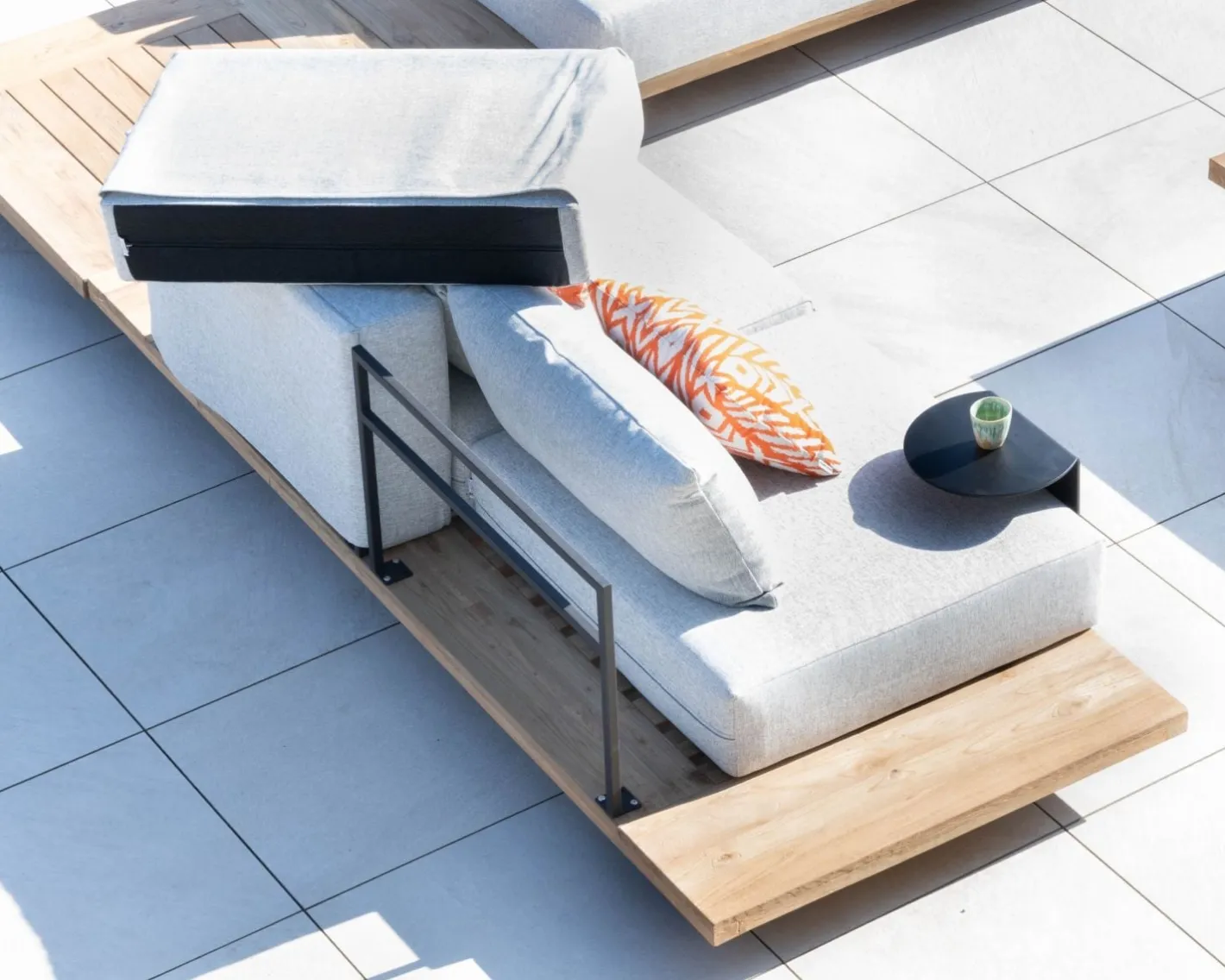Grand canapé modulaire 5 places de jardin "Eclipse" avec tablette d'angle en teck Canapé De Jardin|Salon De Jardin