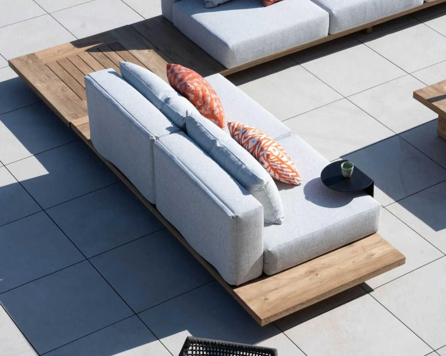 Grand canapé modulaire 5 places de jardin "Eclipse" avec tablette d'angle en teck Canapé De Jardin|Salon De Jardin