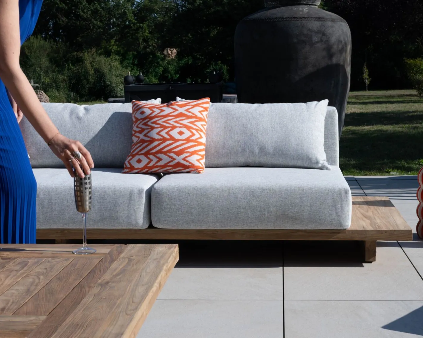 Grand canapé modulaire 5 places de jardin "Eclipse" avec tablette d'angle en teck Canapé De Jardin|Salon De Jardin