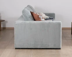 Discount Grand canapé moelleux avec pouf modulaire "Tuléar" en velours côtelé bleu grisé Canapé D'Angle|Canapé Modulable