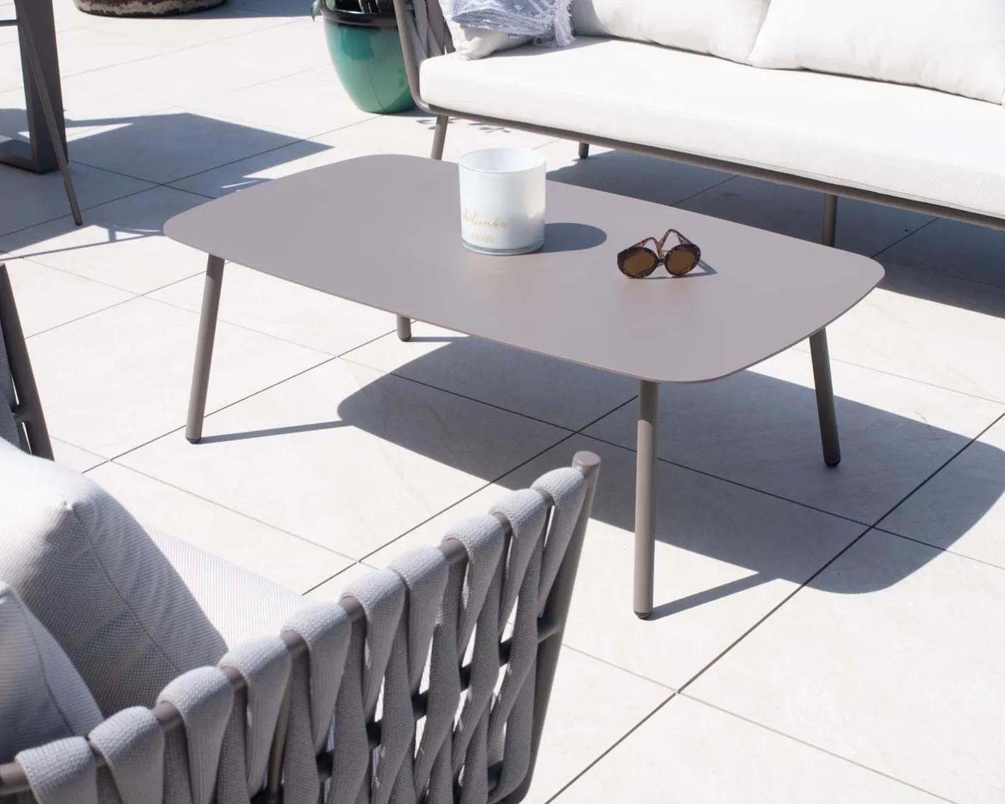 Hot Grande table basse design rectangle en aluminium gris "Chinon" Table Basse Rectangulaire
