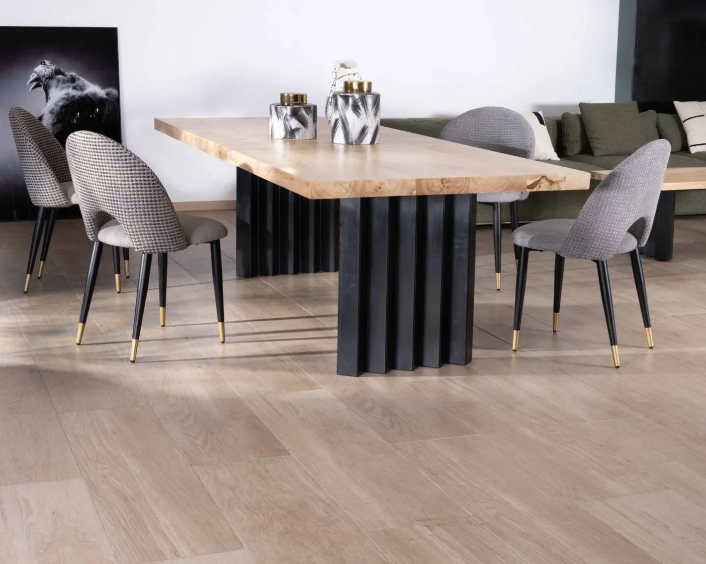 Sale Grande table de repas 260 cm acacia pieds métal noir plissés "Audacio" Table À Manger Rectangulaire