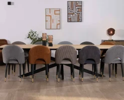 Grande table de repas 300cm manguier massif finition sablée bords biseautés noirs et pieds étoile