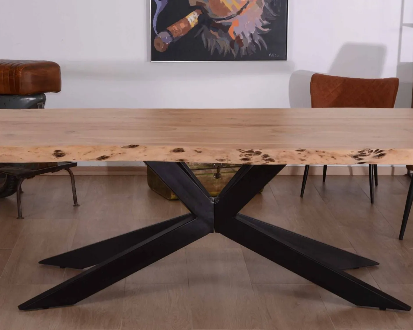 Sale Grande table à manger plateau 280 cm acacia massif et pieds métal "3D" Table À Manger Rectangulaire