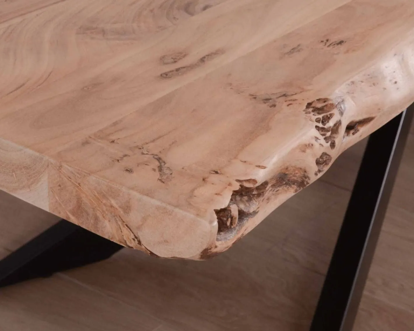 Sale Grande table à manger plateau 280 cm acacia massif et pieds métal "3D" Table À Manger Rectangulaire