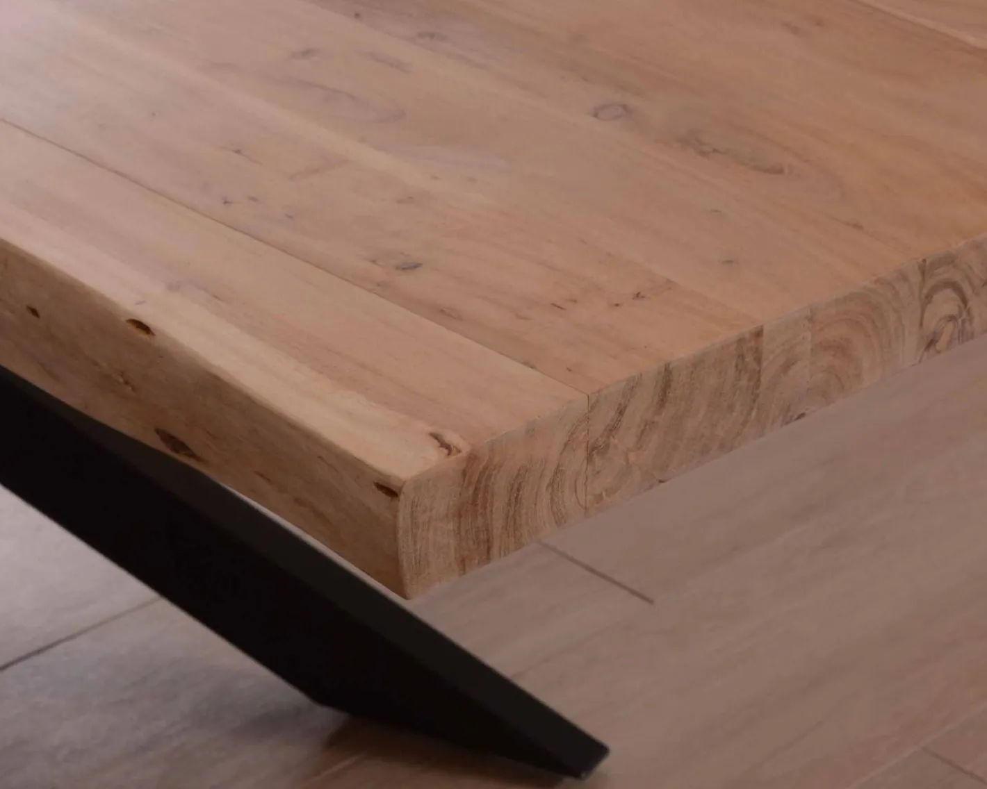 Sale Grande table à manger plateau 280 cm acacia massif et pieds métal "3D" Table À Manger Rectangulaire