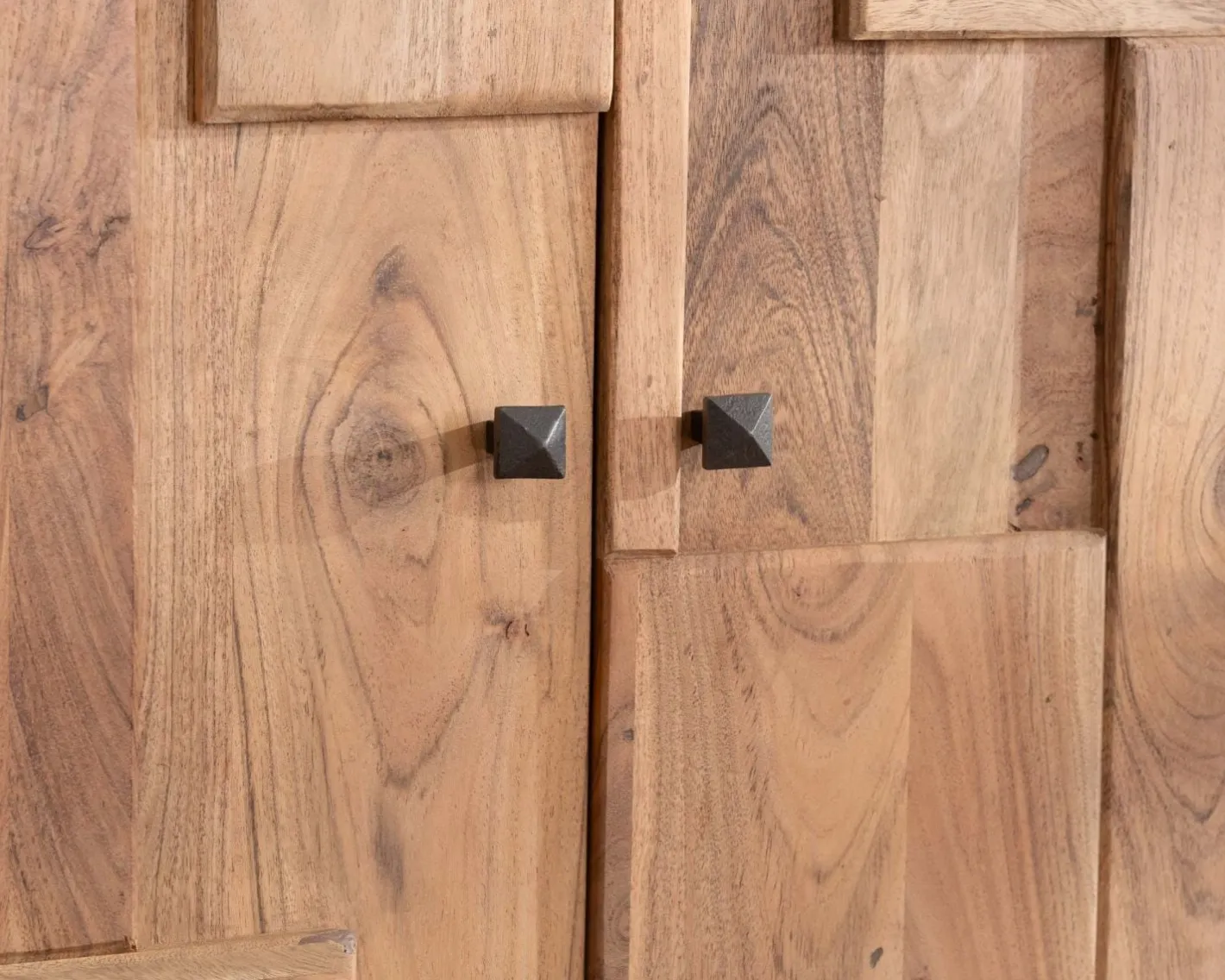 Clearance Grande vitrine 4 portes style rétro en acacia et métal "Puzzle" façades motif empiècements Vitrine Et Argentier|Bibliothèque