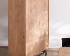 Clearance Grande vitrine 4 portes style rétro en acacia et métal